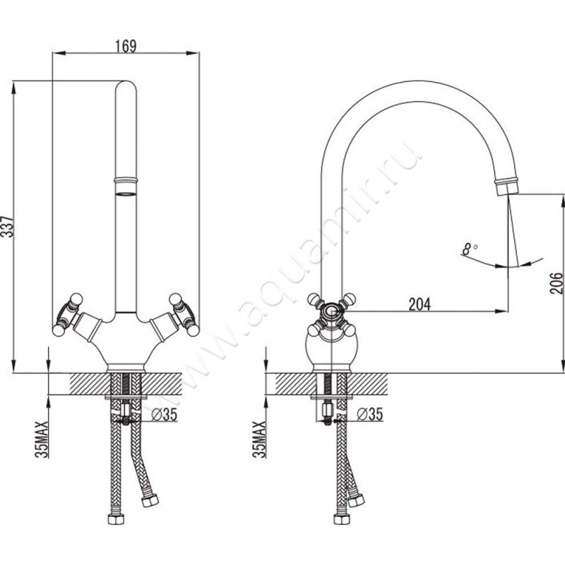 Смеситель для кухни Iddis Sam SAMBRJ0I05 размеры