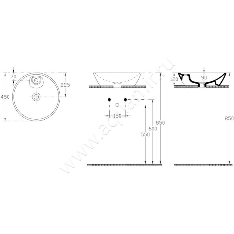 Раковина-чаша накладная с отверстием под смеситель Allen Brau Fantasy 4.11018.20 размеры