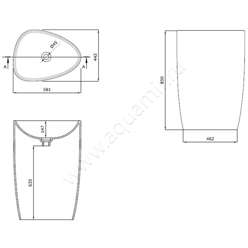 Раковина напольная без отверстий под смеситель Allen Brau Infinity 4.21016.20 размеры