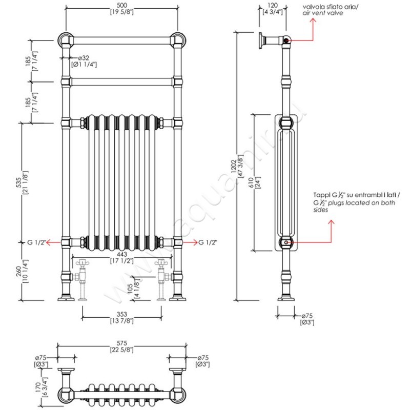 Полотенцесушитель водяной Devon & Devon Armonia 2 2PRH2NK размеры