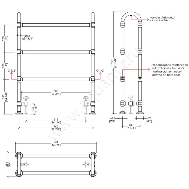 Водяной полотенцесушитель Devon & Devon Baccus 8 2PRB8NK размеры