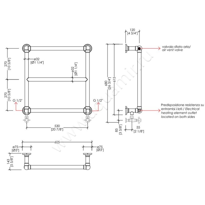 Полотенцесушитель водяной Devon & Devon Iside 5 2PRI5OT размеры