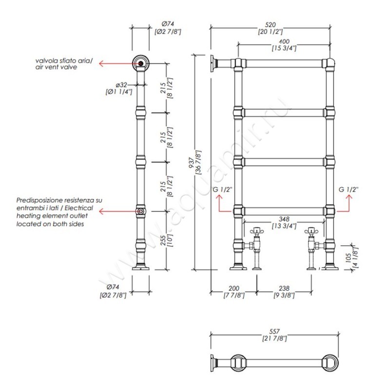 Полотенцесушитель водяной Devon & Devon Pegaso 1 2PRPE1NK размеры