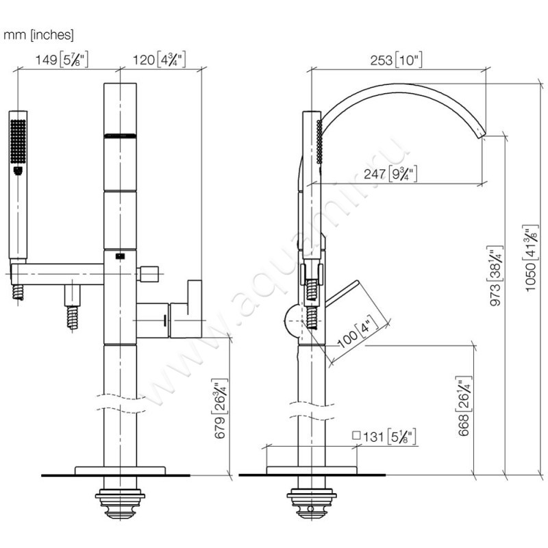 Смеситель для ванны Dornbracht CYO 25863811-00 размеры