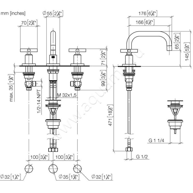 Смеситель для раковины Dornbracht TARA 20705892-06 размеры