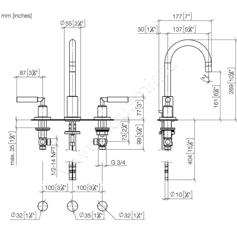 Смеситель для раковины Dornbracht TARA 20710882-47 размеры