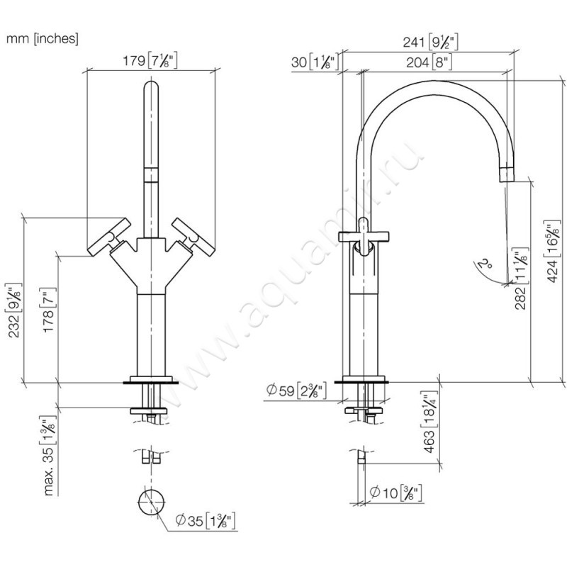 Смеситель для раковины Dornbracht TARA 22533892-19 размеры