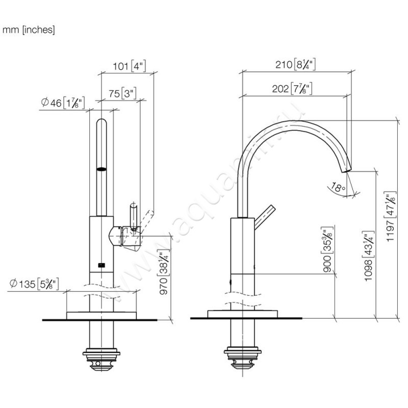 Смеситель для раковины Dornbracht META 22584661-93 размеры