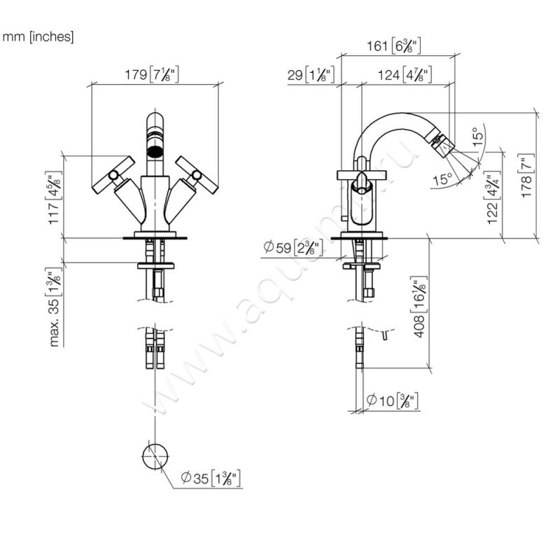 Смеситель для биде Dornbracht TARA 24510892-19 размеры