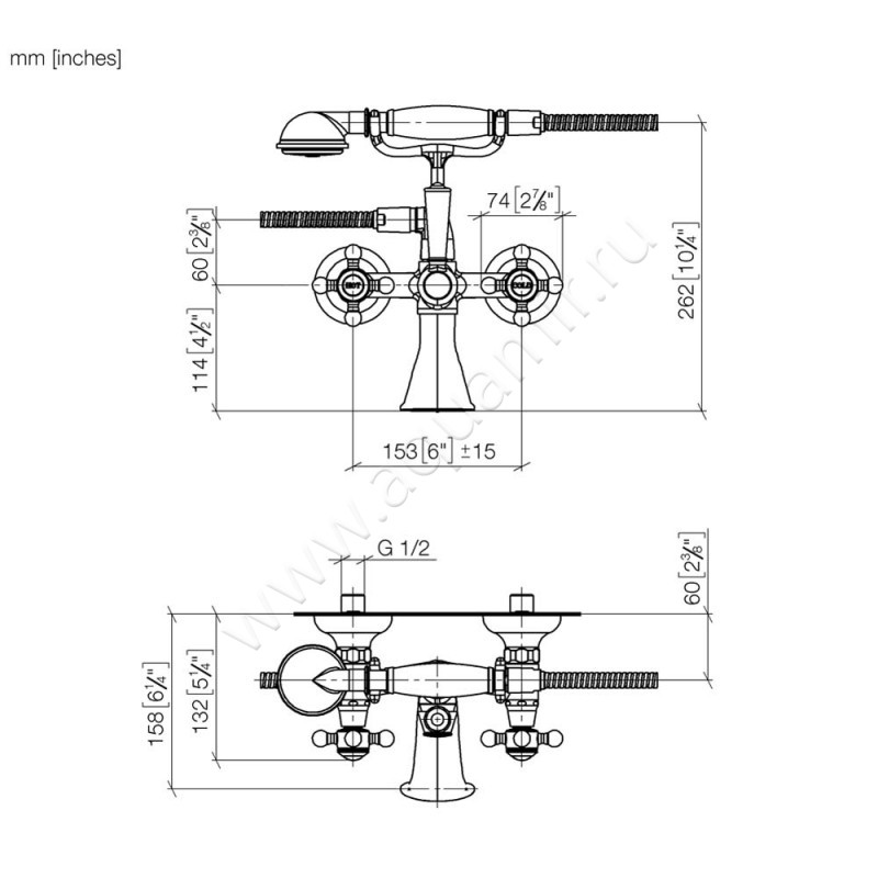 Смеситель для ванны Dornbracht MADISON 25023360-28 размеры