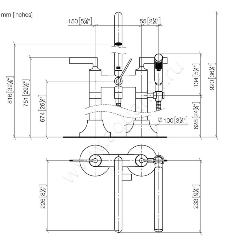 Смеситель для ванны Dornbracht VAIA 25943819-46 размеры