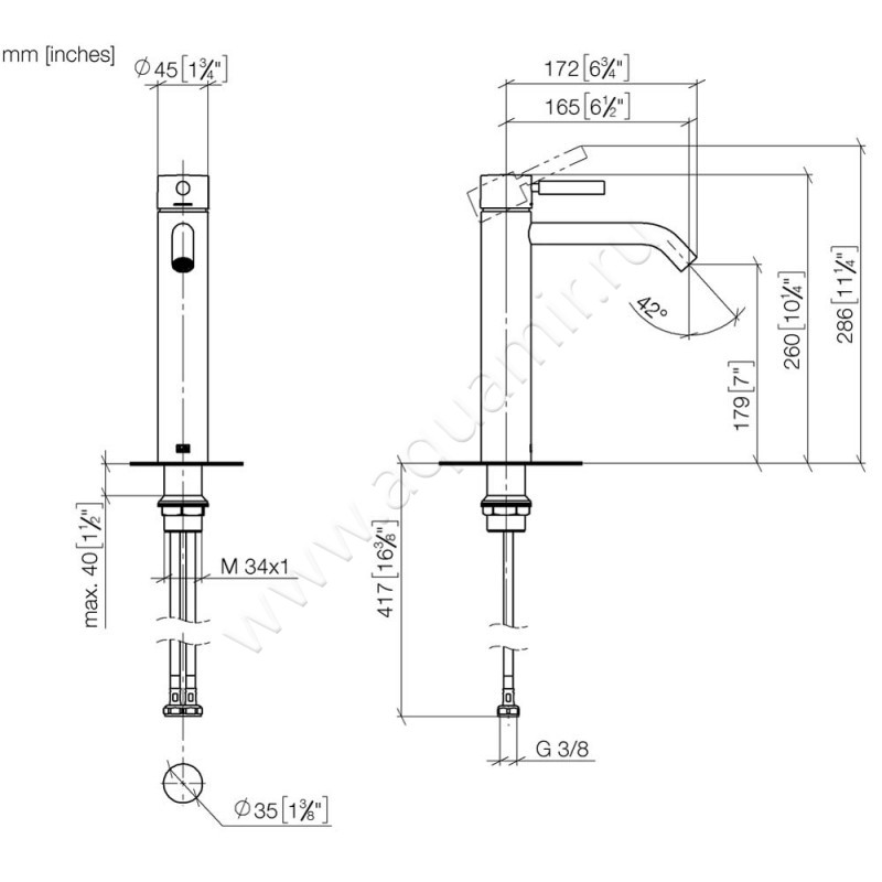 Смеситель для раковины Dornbracht META 33539660-19 размеры