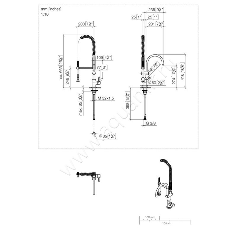 Смеситель для кухни Dornbracht TARA 33880888-93 размеры
