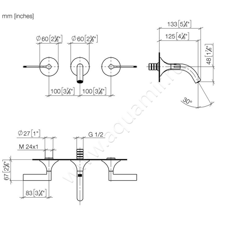 Смеситель для раковины Dornbracht VAIA 36702819-28 размеры