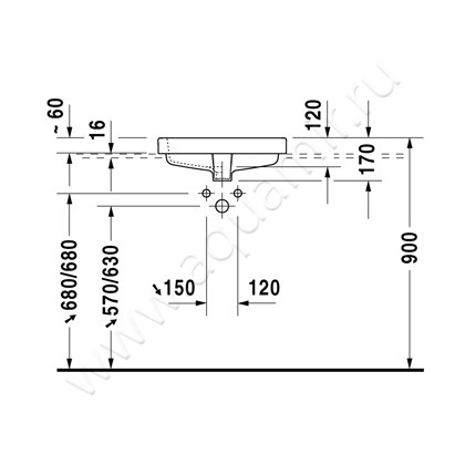 Раковина встраиваемая сверху на столешницу Duravit Vero 0315500000 размеры