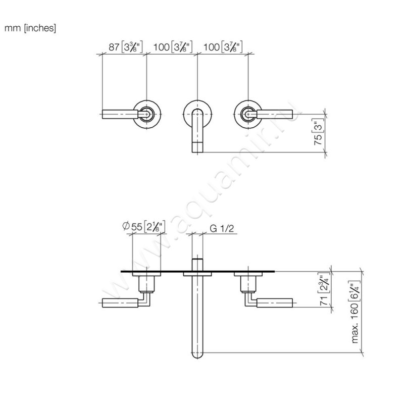 Смеситель для раковины Dornbracht TARA 36707882-46 размеры
