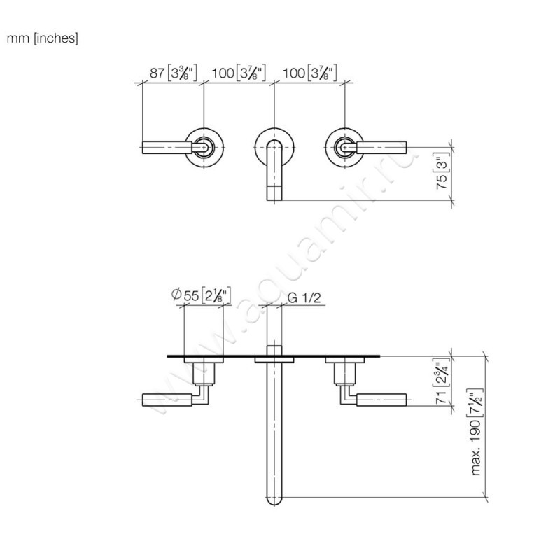 Смеситель для раковины Dornbracht TARA 36712882-99 размеры