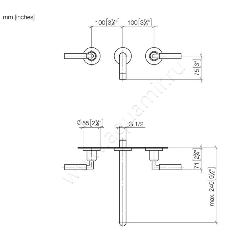 Смеситель для раковины Dornbracht TARA 36717882-19 размеры