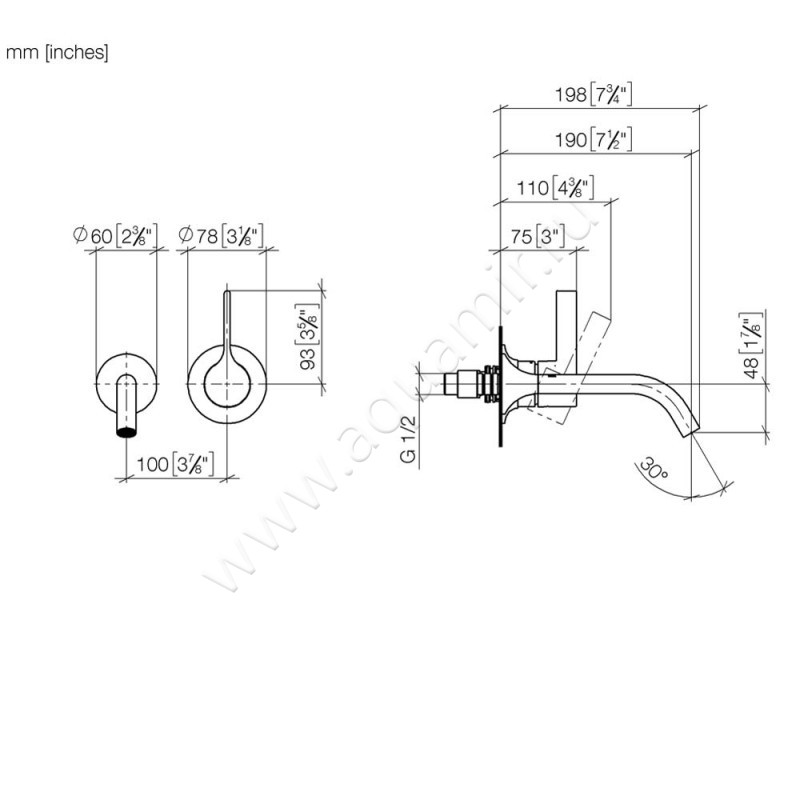 Смеситель для раковины Dornbracht VAIA 36860809-06 размеры