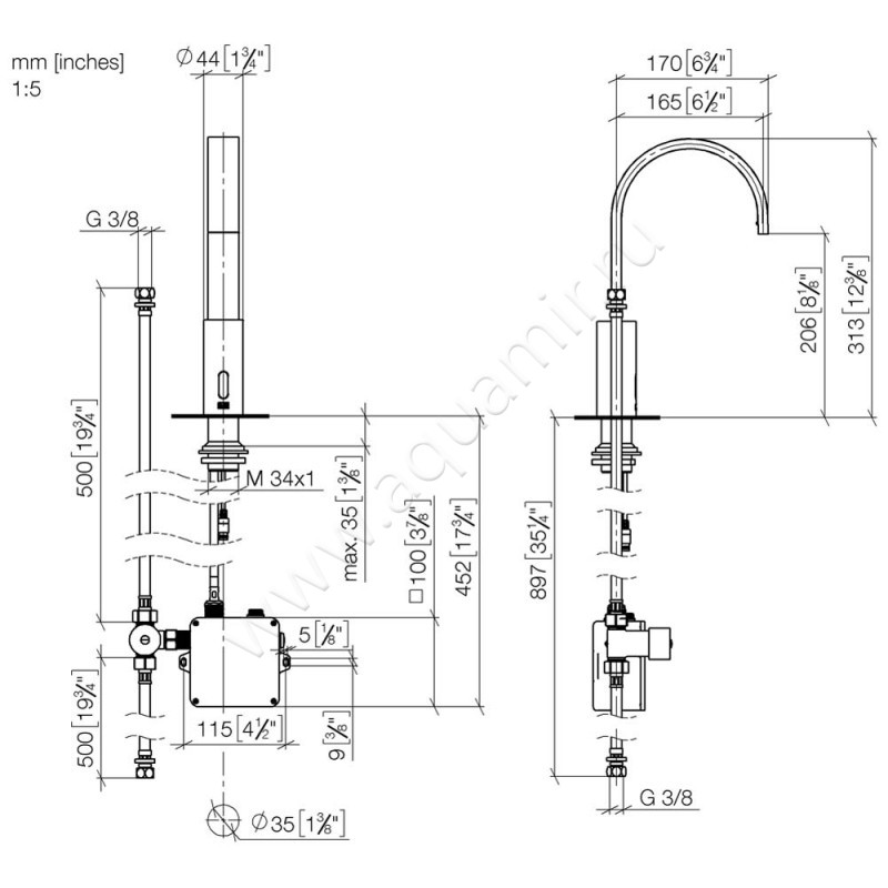 Смеситель для раковины Dornbracht МЕМ 44521782-28 размеры