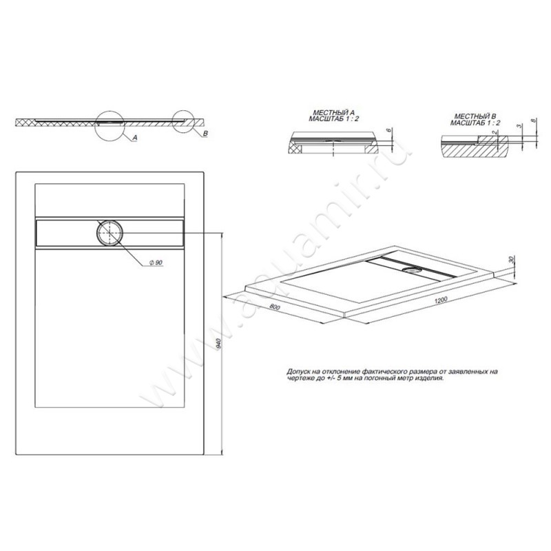 Душевой поддон Allen Brau Infinity 8.21002-AM размеры
