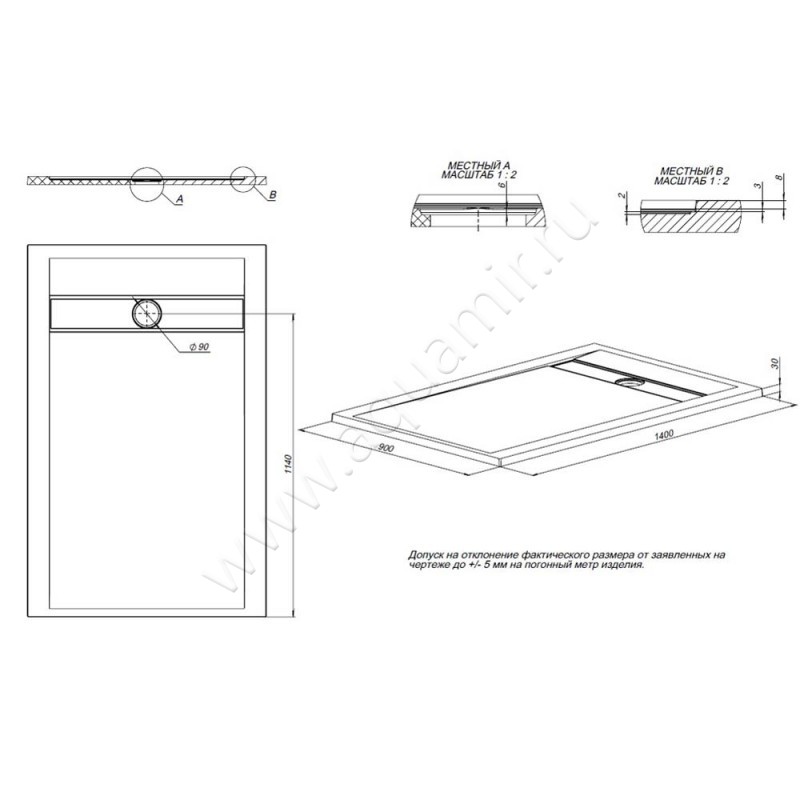 Душевой поддон Allen Brau Infinity 8.21005-CGM размеры