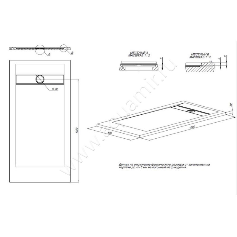Душевой поддон Allen Brau Infinity 8.21006-CGM размеры