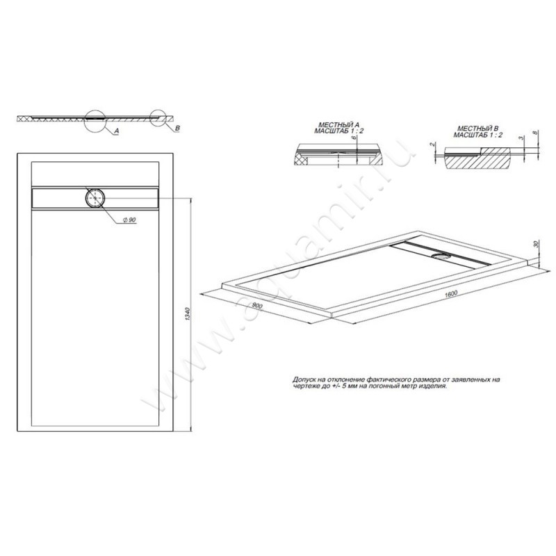 Душевой поддон Allen Brau Infinity 8.21007-PGM размеры