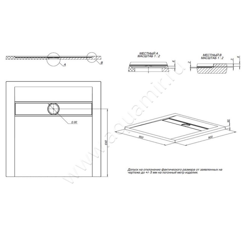 Душевой поддон Allen Brau Infinity 8.21001-PWM размеры