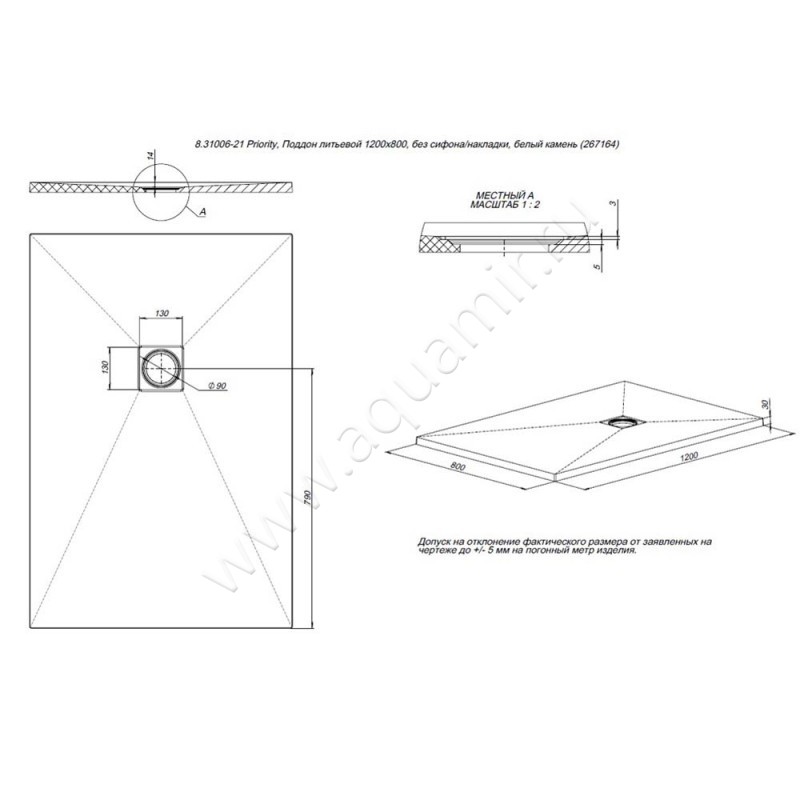 Душевой поддон Allen Brau Priority 8.31006-CGM размеры