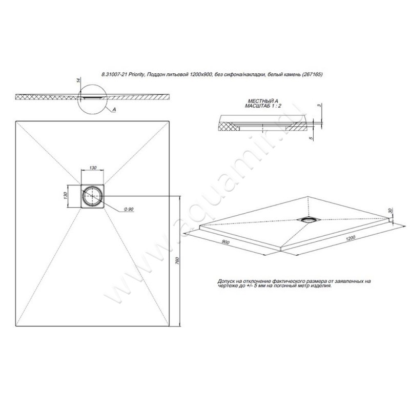 Душевой поддон Allen Brau Priority 8.31007-BGM размеры