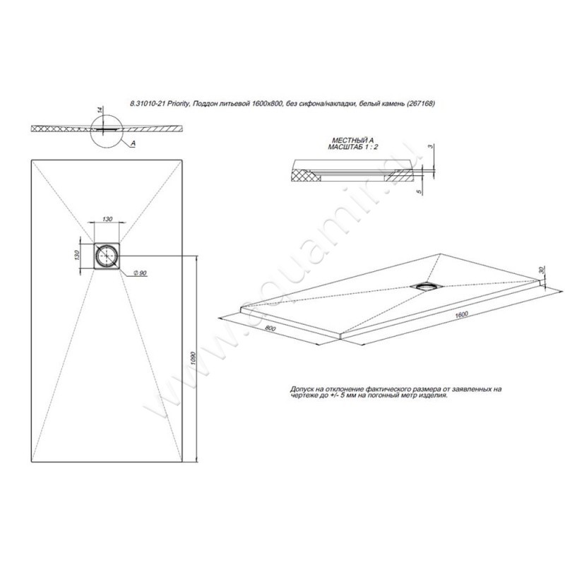 Душевой поддон Allen Brau Priority 8.31010-21 размеры