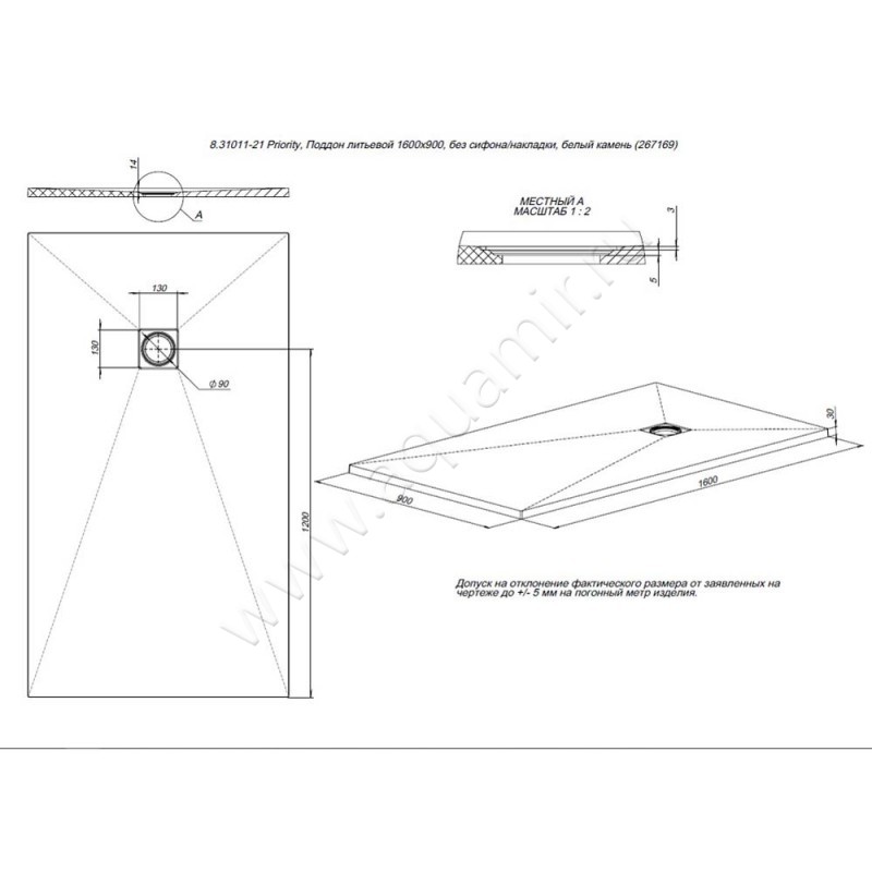 Душевой поддон Allen Brau Priority 8.31011-AM размеры