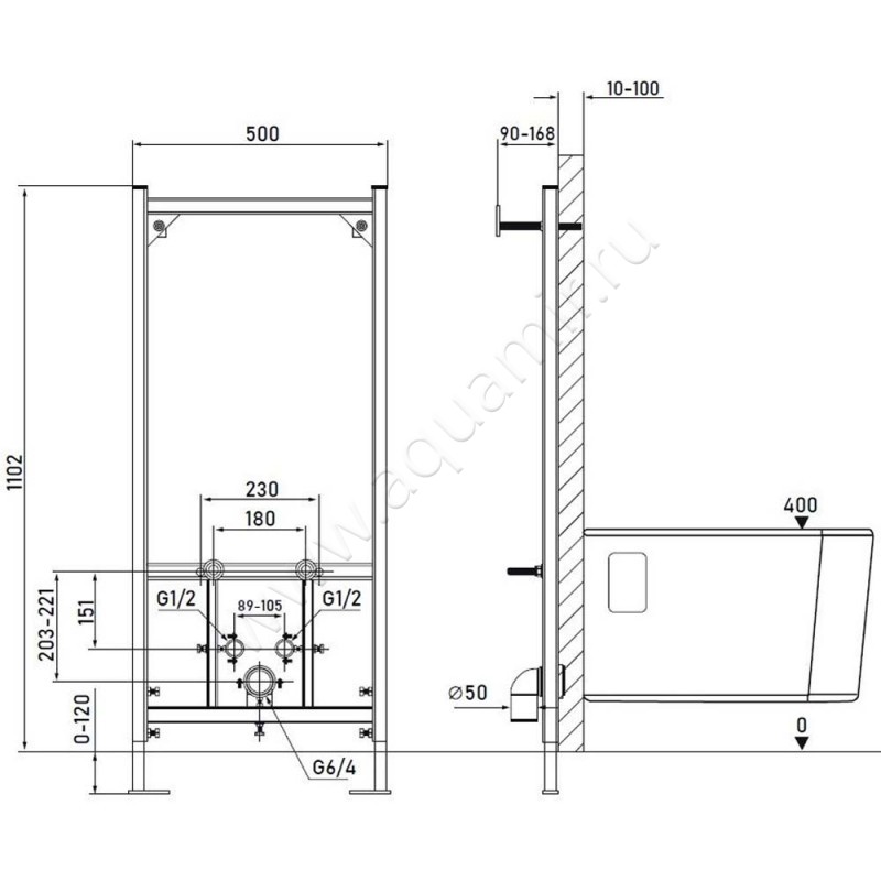 Инсталляция для биде Allen Brau 9.30001.20 размеры