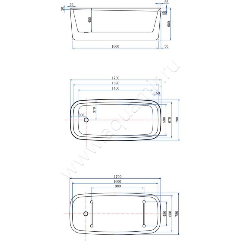 Акриловая ванна Allen Brau Infinity 2.21003.20 размеры