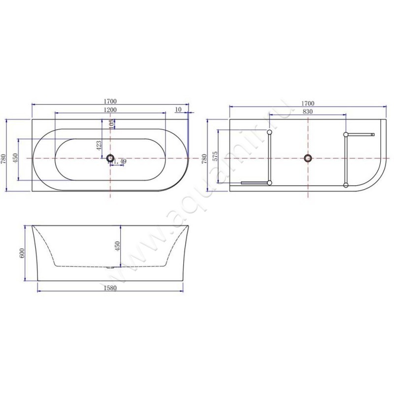 Акриловая ванна Allen Brau Priority 2.31004.21B размеры