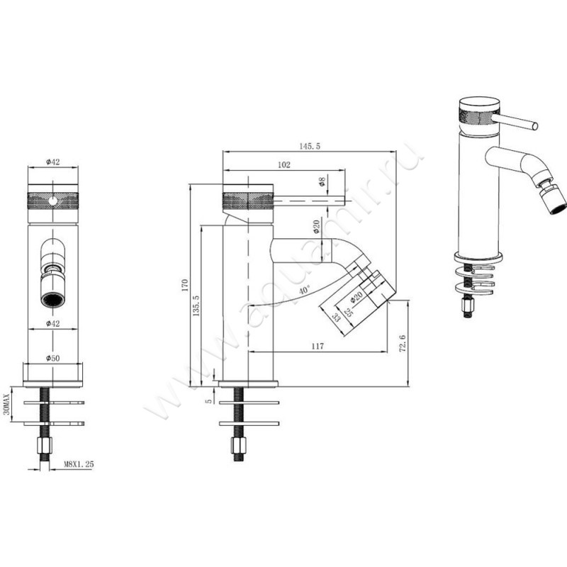 Смеситель для биде Allen Brau Priority 5.31A04-31 размеры