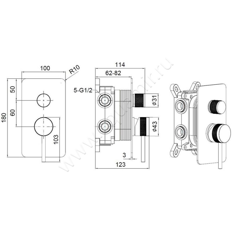 Смеситель для душа Allen Brau Priority 5.31A11-31 размеры