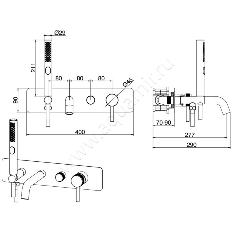 Смеситель для ванны Allen Brau Priority 5.31006-31 размеры