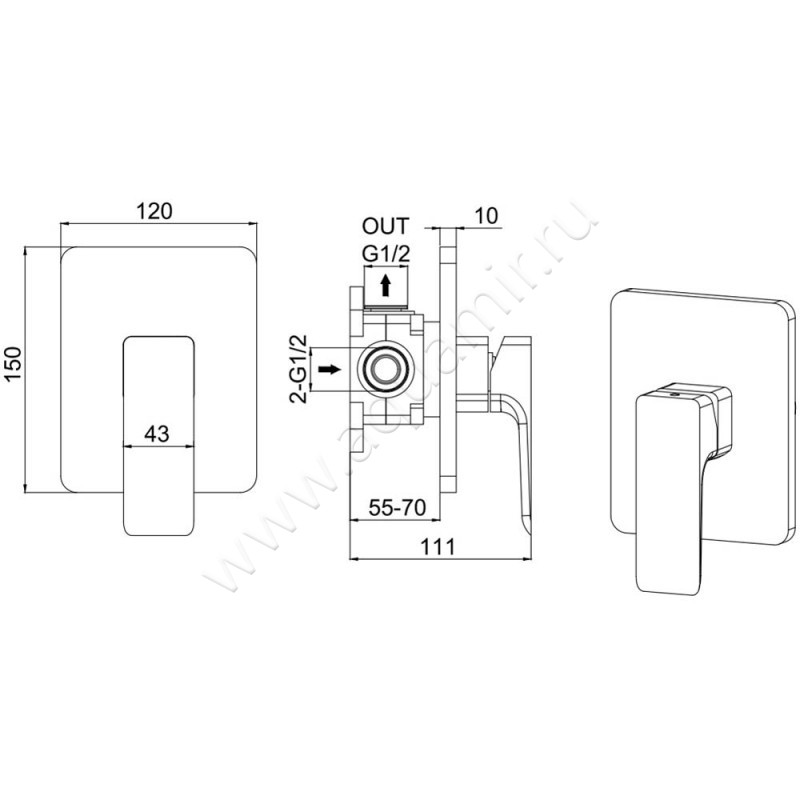Смеситель для душа Allen Brau Infinity 5.21015-00 размеры