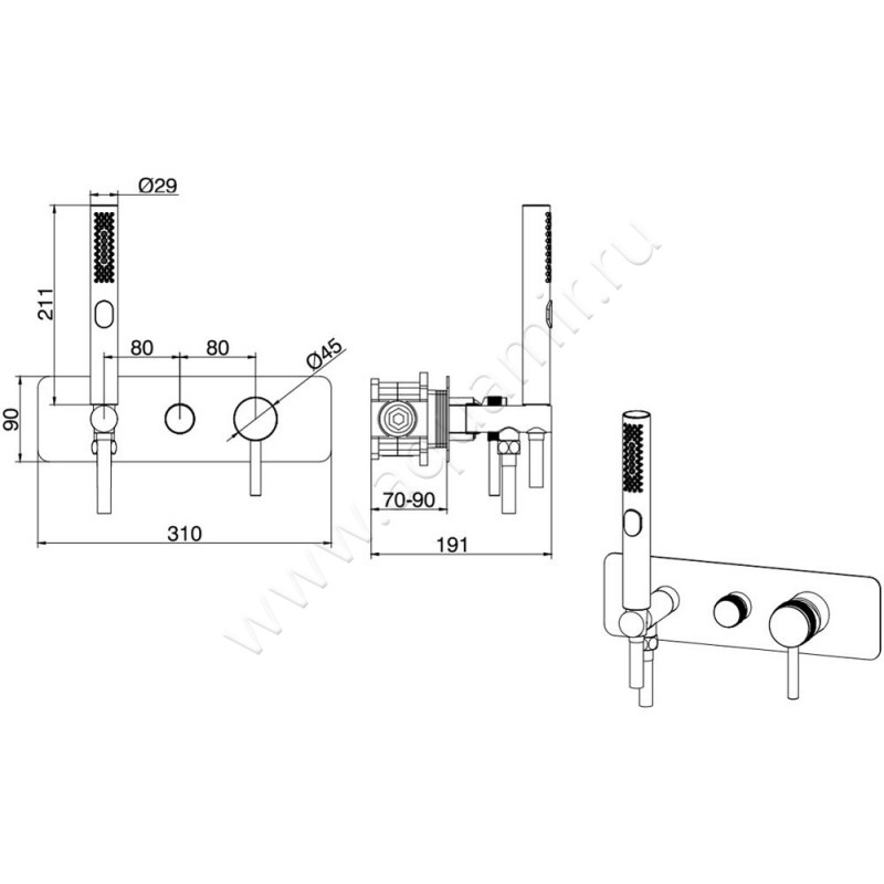 Смеситель для душа Allen Brau Priority 5.31009-BN размеры