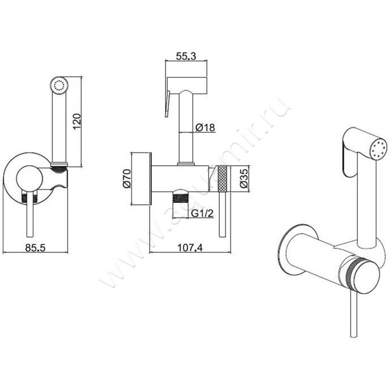 Гигиенический душ Allen Brau Priority 5.31A29-BN размеры