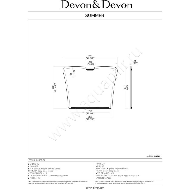 Зеркало Devon & Devon Summer EFSPSUMMER-BL размеры