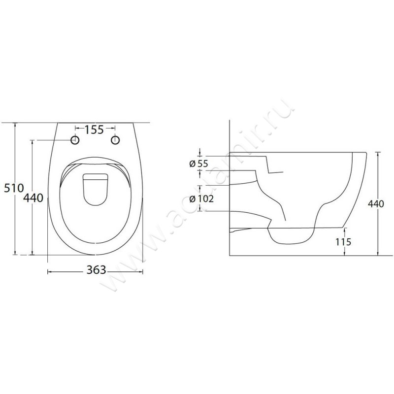 Унитаз подвесной Allen Brau FANTASY 4.11004.AN + 4.11005.AN размеры