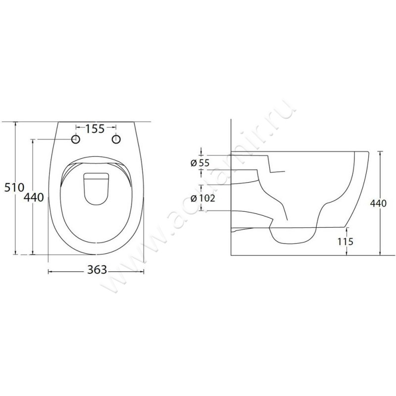 Унитаз подвесной Allen Brau FANTASY 4.11004.IV + 4.11005.IV размеры