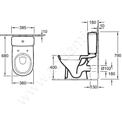 Унитаз-компакт Villeroy & Boch O.NOVO 56611001 + 5760S101 + 9M38S101 размеры