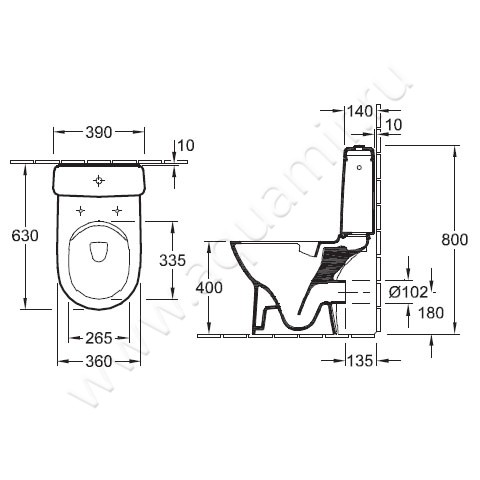 Унитаз-компакт Villeroy & Boch O.NOVO 5689R001 + 5788R101 + 9M38S101 размеры