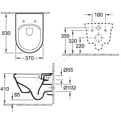 Унитаз подвесной Villeroy & Boch ARCHITECTURA 5684R001 + 9M706101 размеры