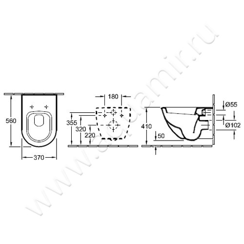 Унитаз подвесной Villeroy & Boch SUBWAY 660010R1 + 9M55Q101 размеры