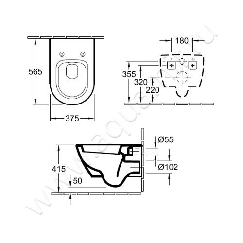 Унитаз подвесной Villeroy & Boch Subway 2.0 56001001 + 9M68S101 размеры
